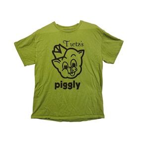 Vintage Tietzs Piggly Wiggly Pig Logo Graphic T Shirt‎ Lime Green M Retro Kitsch